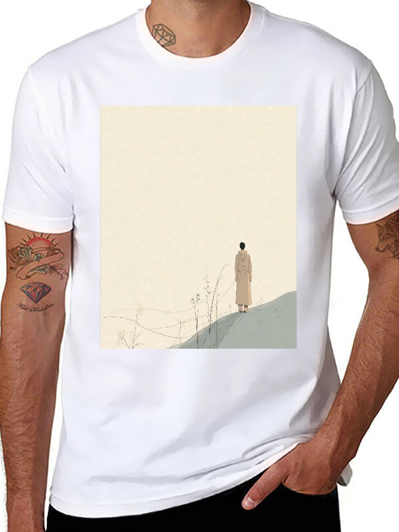 Artistic Graphic Tee - Lone Figure Design