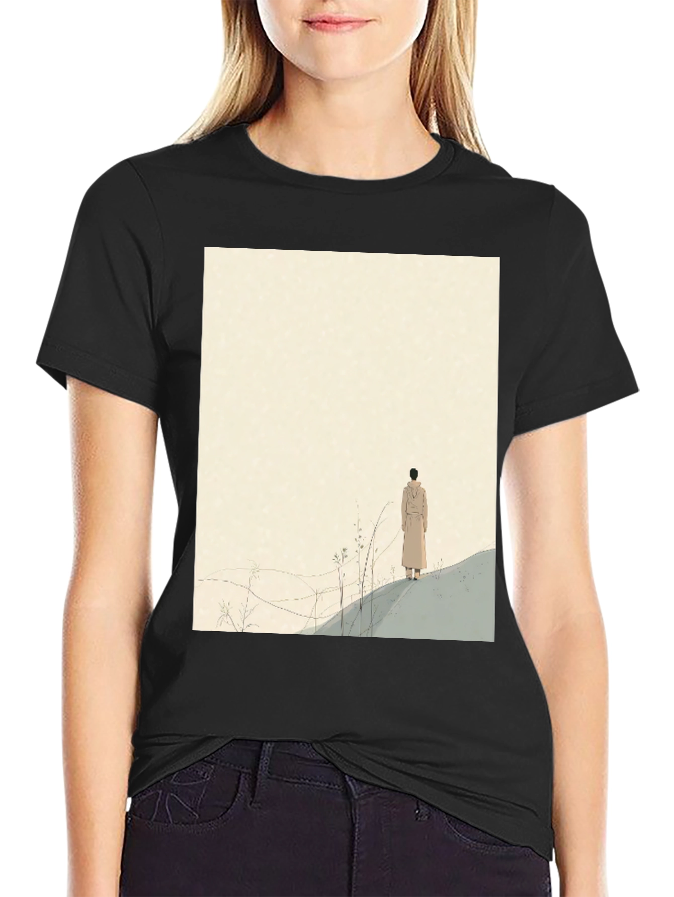 Artistic Graphic Tee - Lone Figure Design