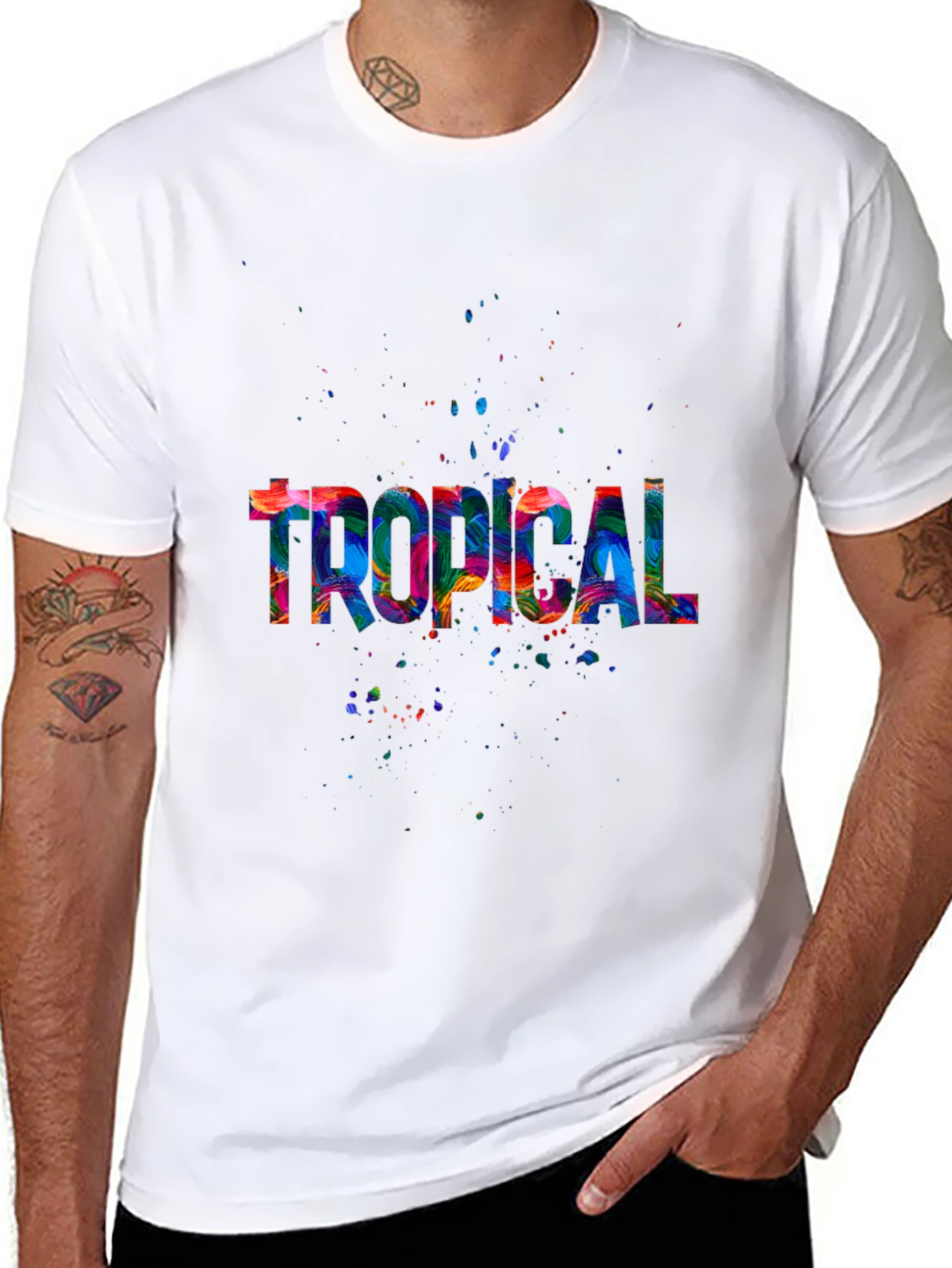 Tropical Splash Mens Black T-Shirt