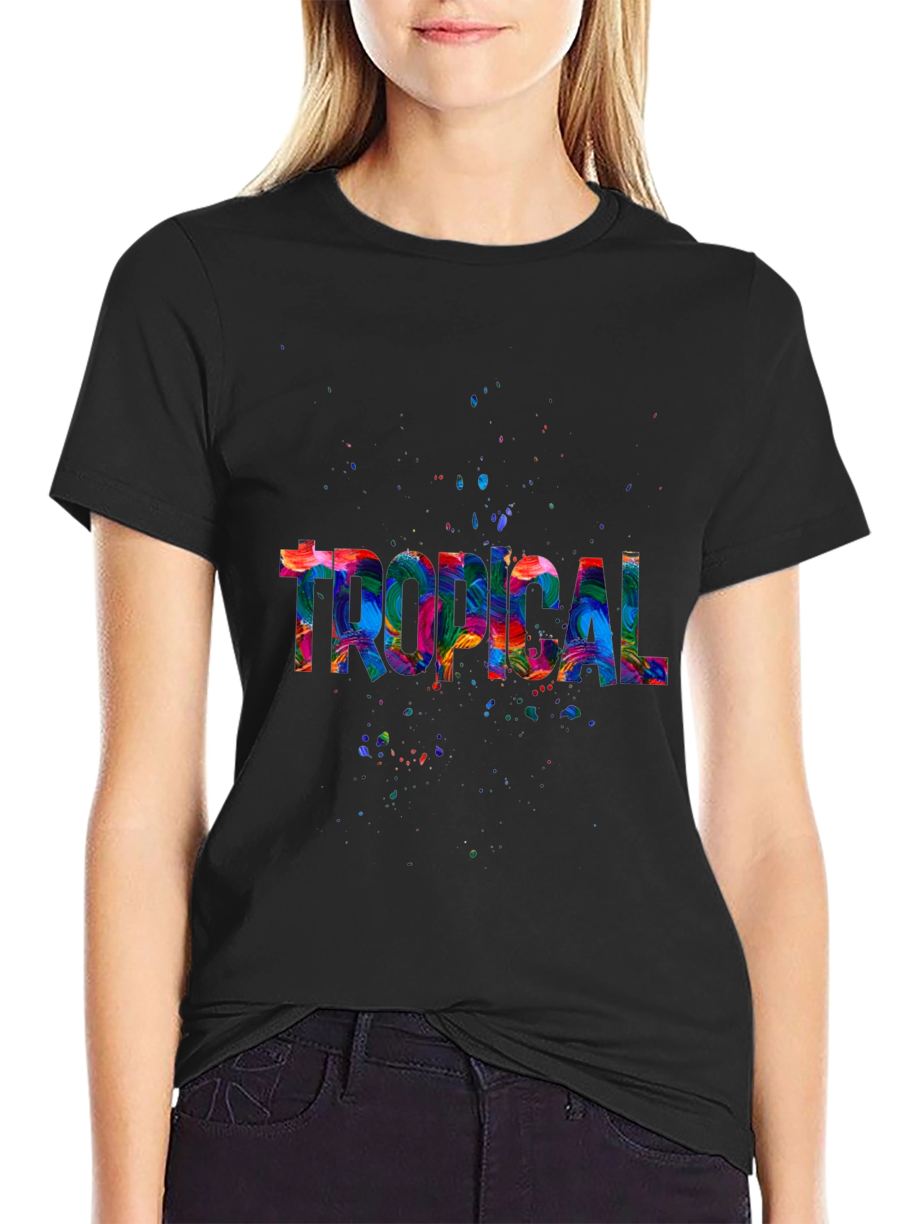 Tropical Splash Mens Black T-Shirt