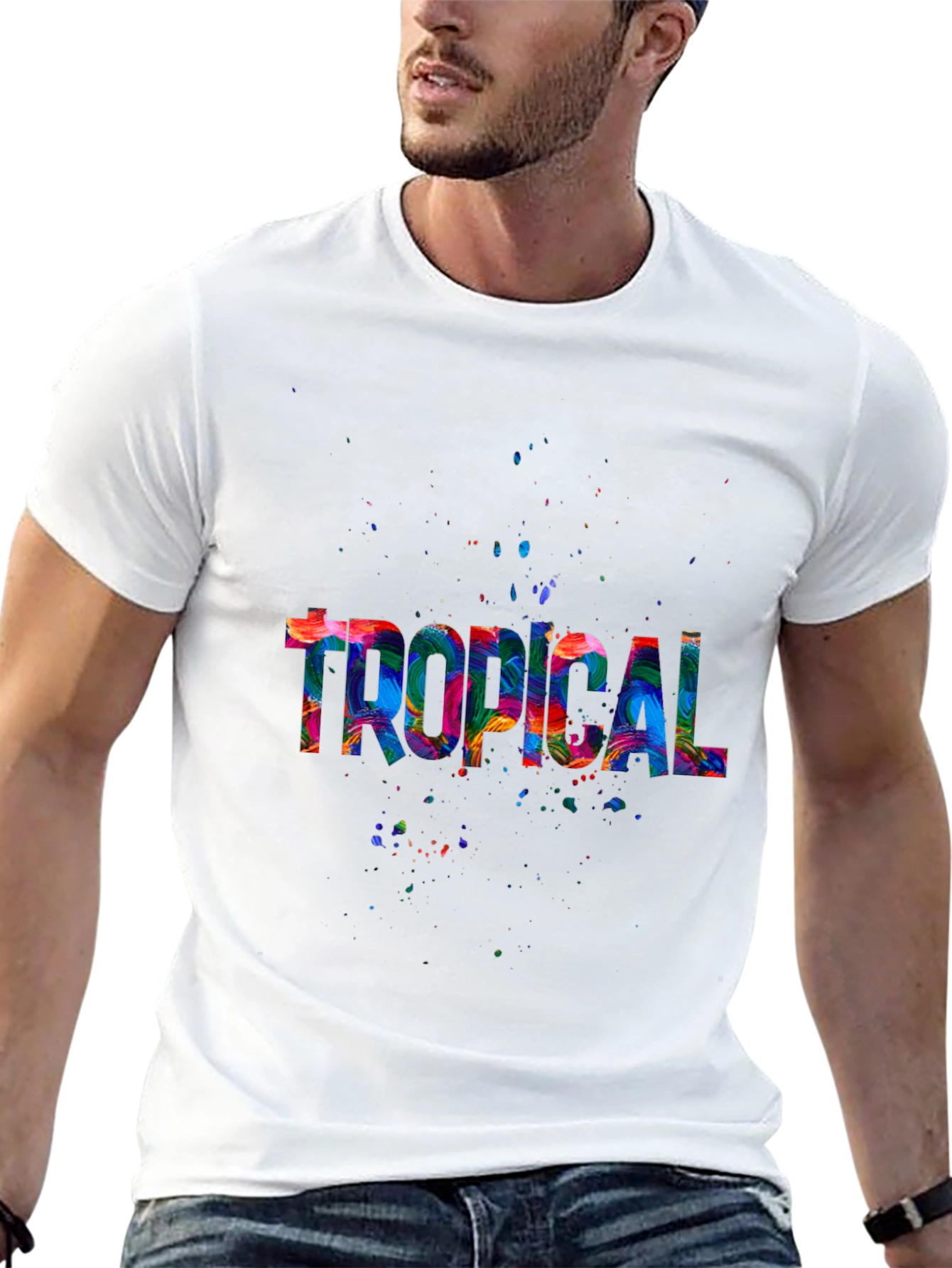 Tropical Splash Mens Black T-Shirt