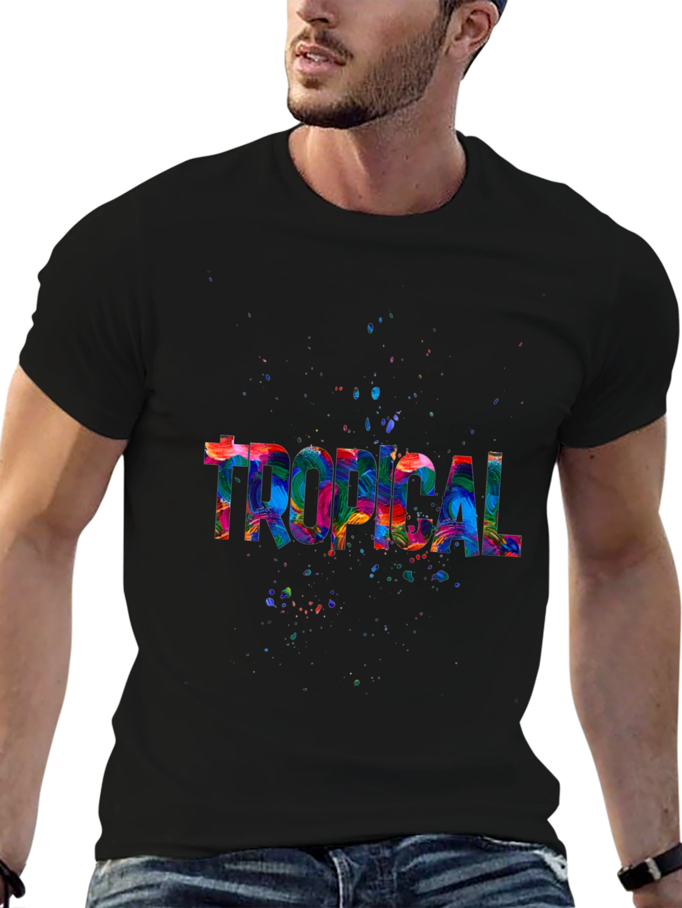 Tropical Splash Mens Black T-Shirt