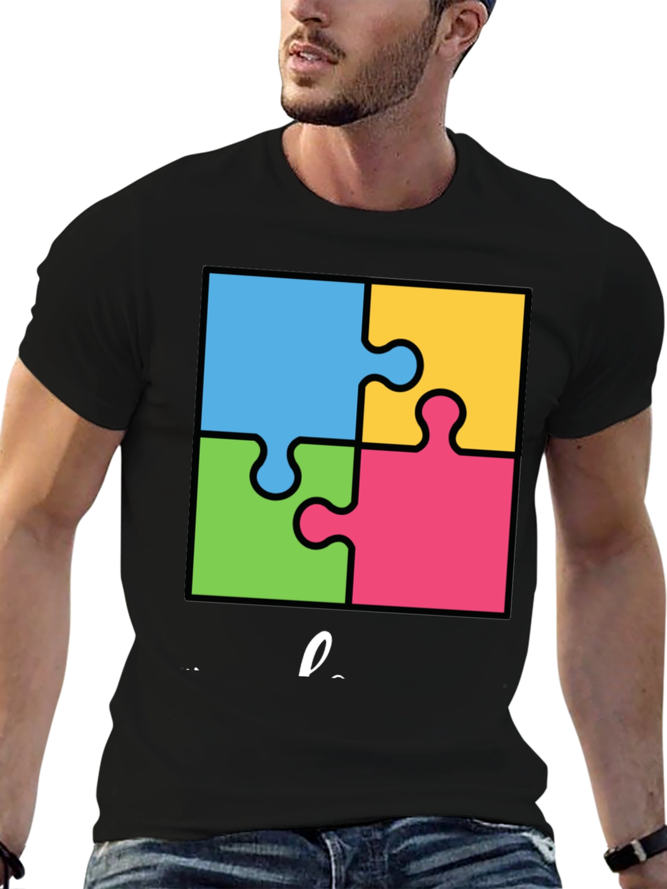 Autism Awareness Puzzle T-Shirt - Black Cotton Tee