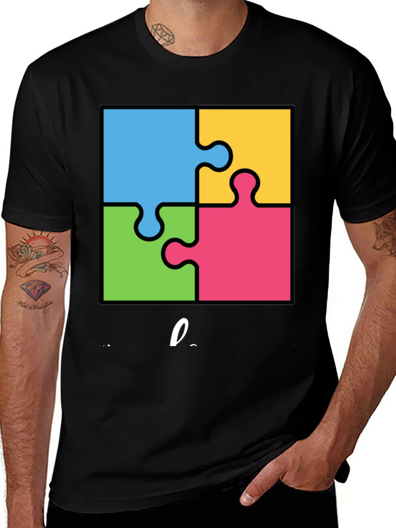 Autism Awareness Puzzle T-Shirt - Black Cotton Tee