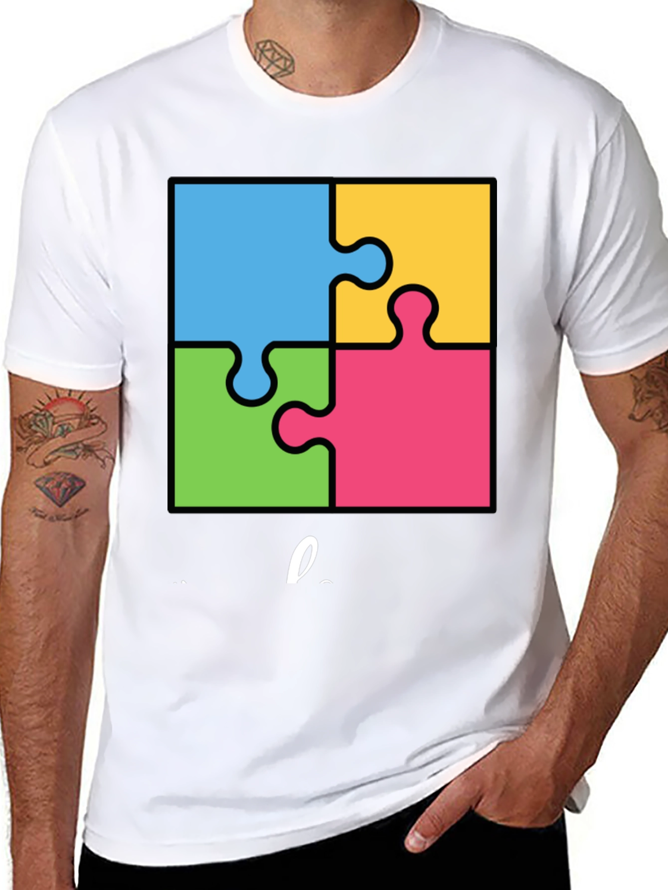 Autism Awareness Puzzle T-Shirt - Black Cotton Tee