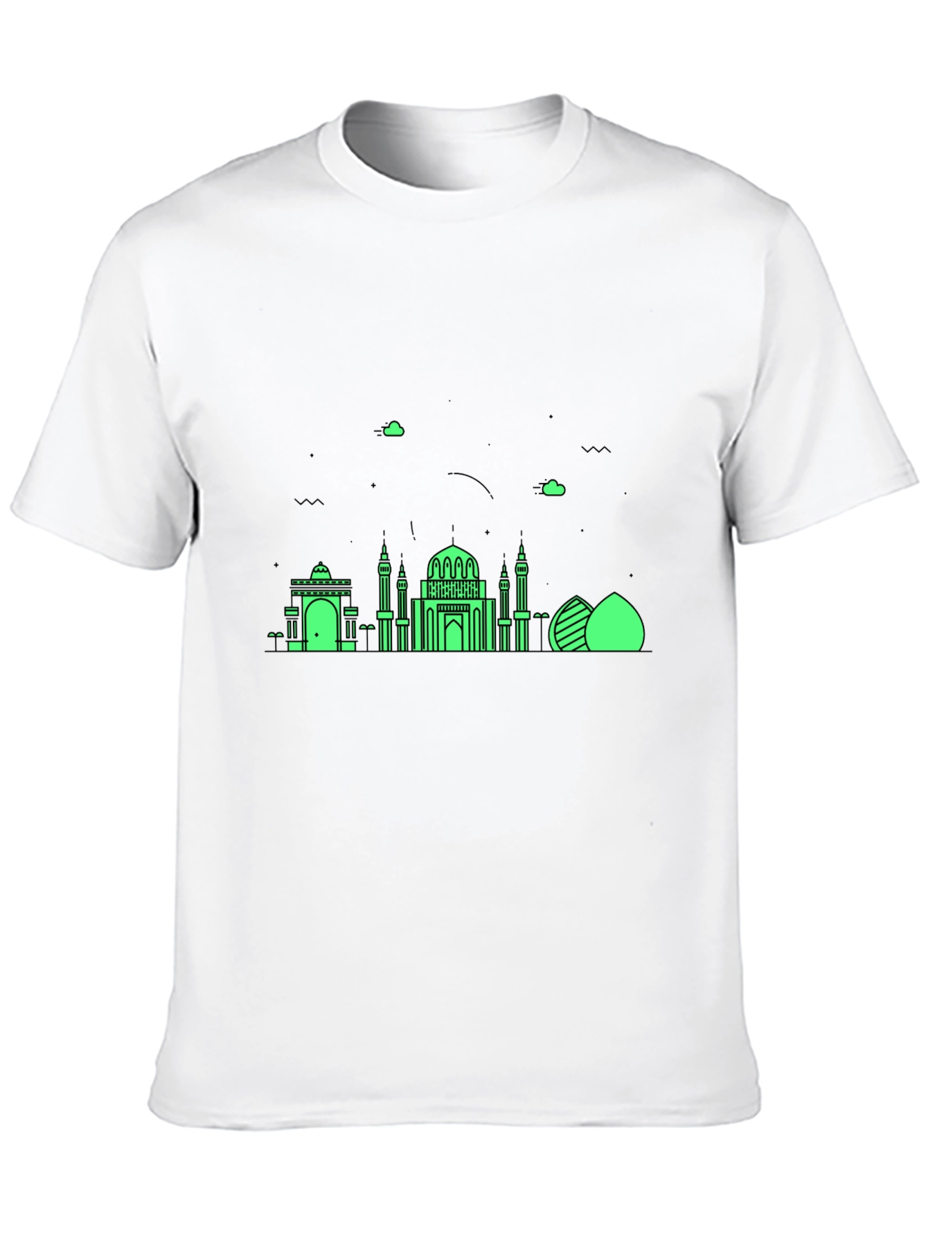 Black T-Shirt with Green Architectural Design