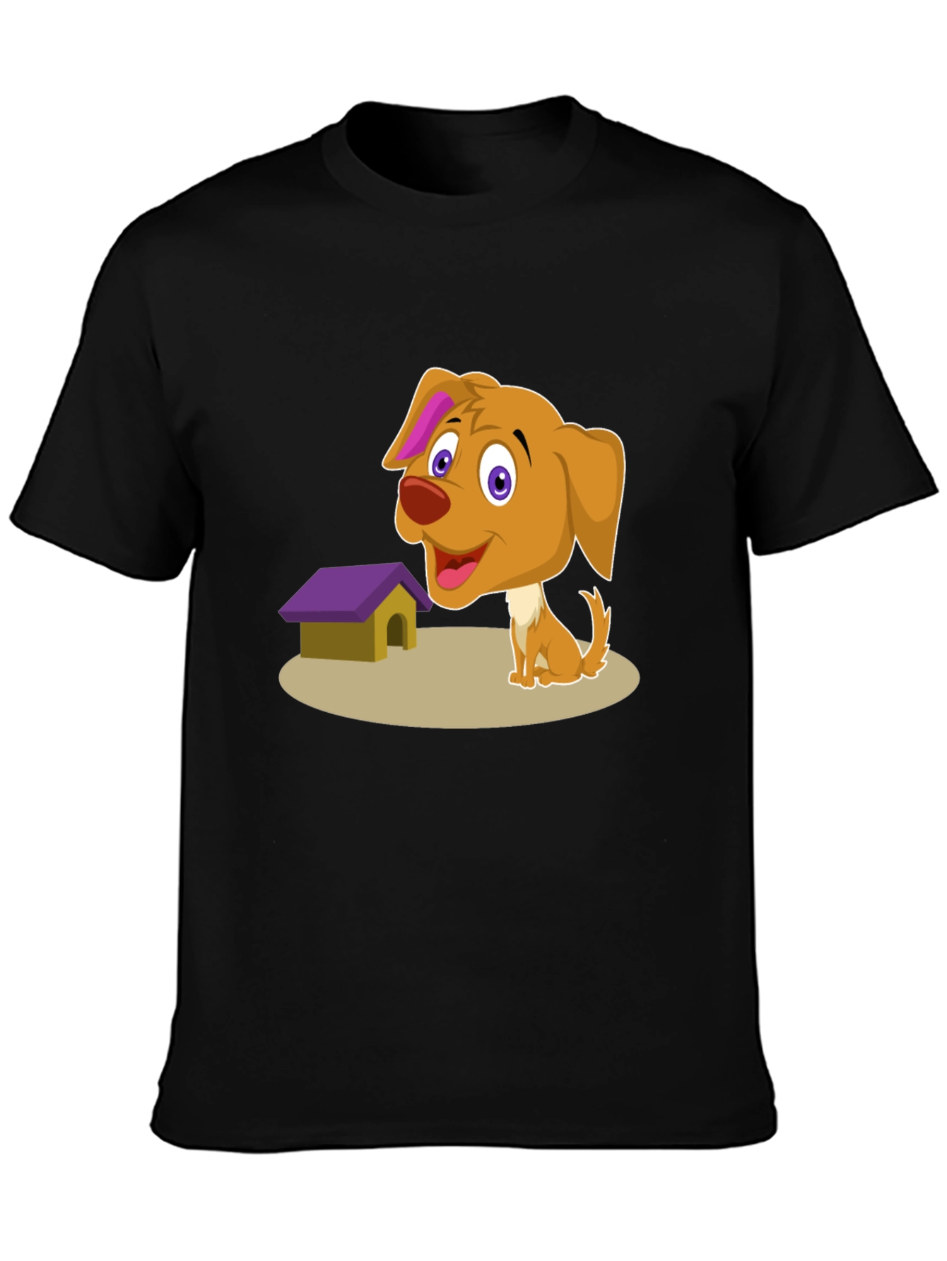 Cartoon Dog & Doghouse T-Shirt - Black
