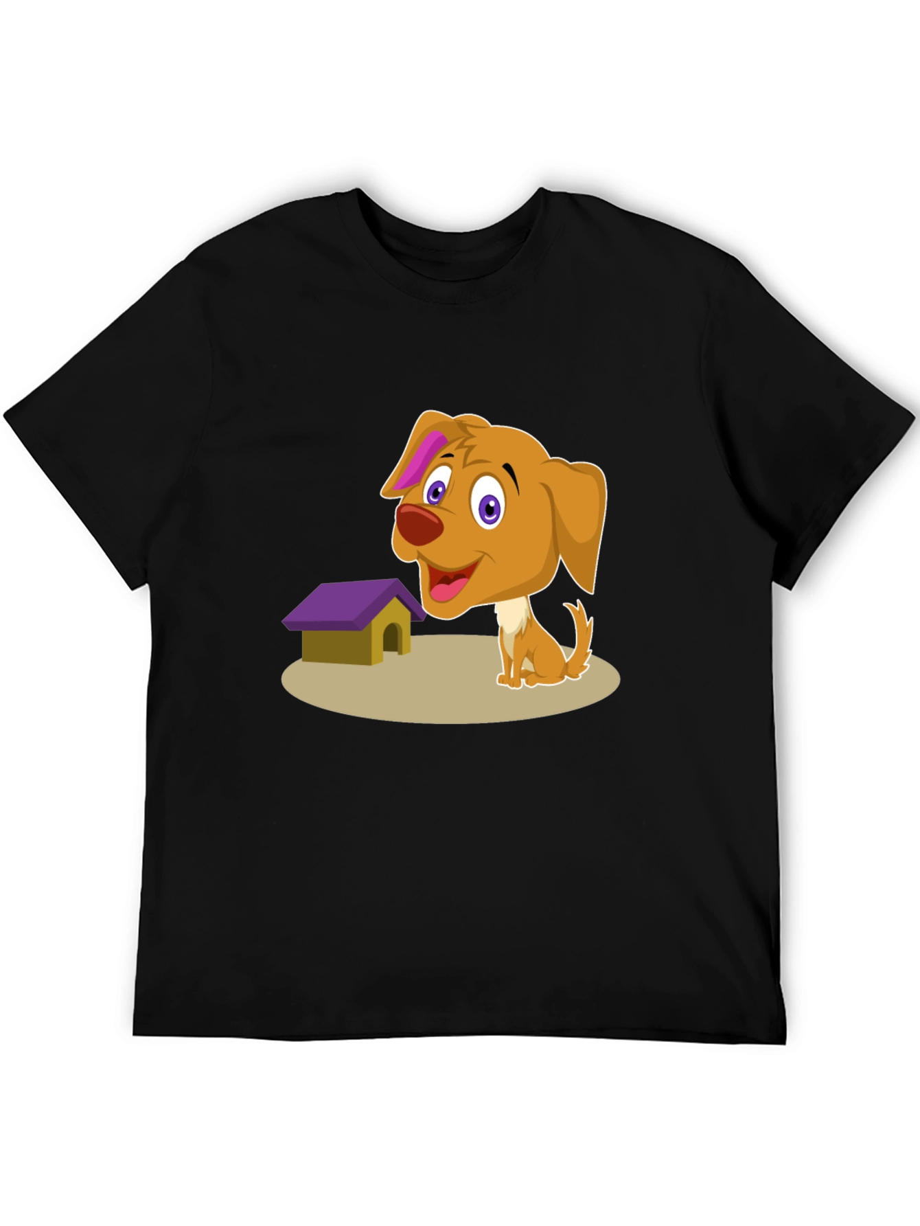 Cartoon Dog & Doghouse T-Shirt - Black