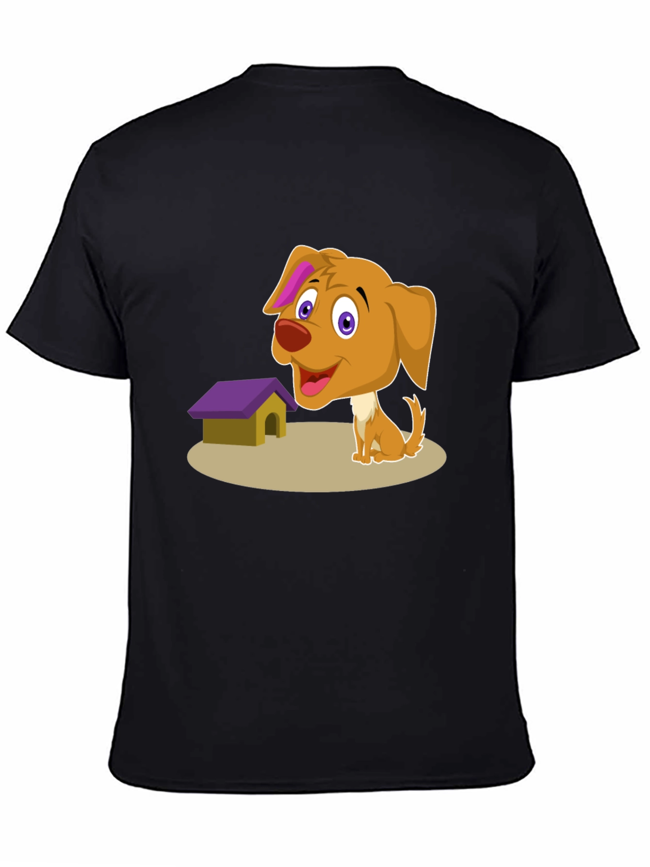 Cartoon Dog & Doghouse T-Shirt - Black