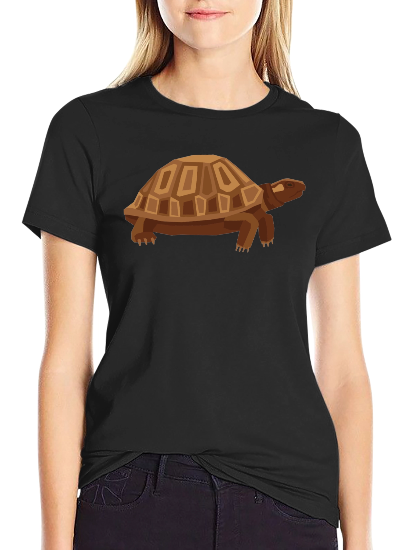 Geometric Turtle Graphic Tee - Casual Black Shirt