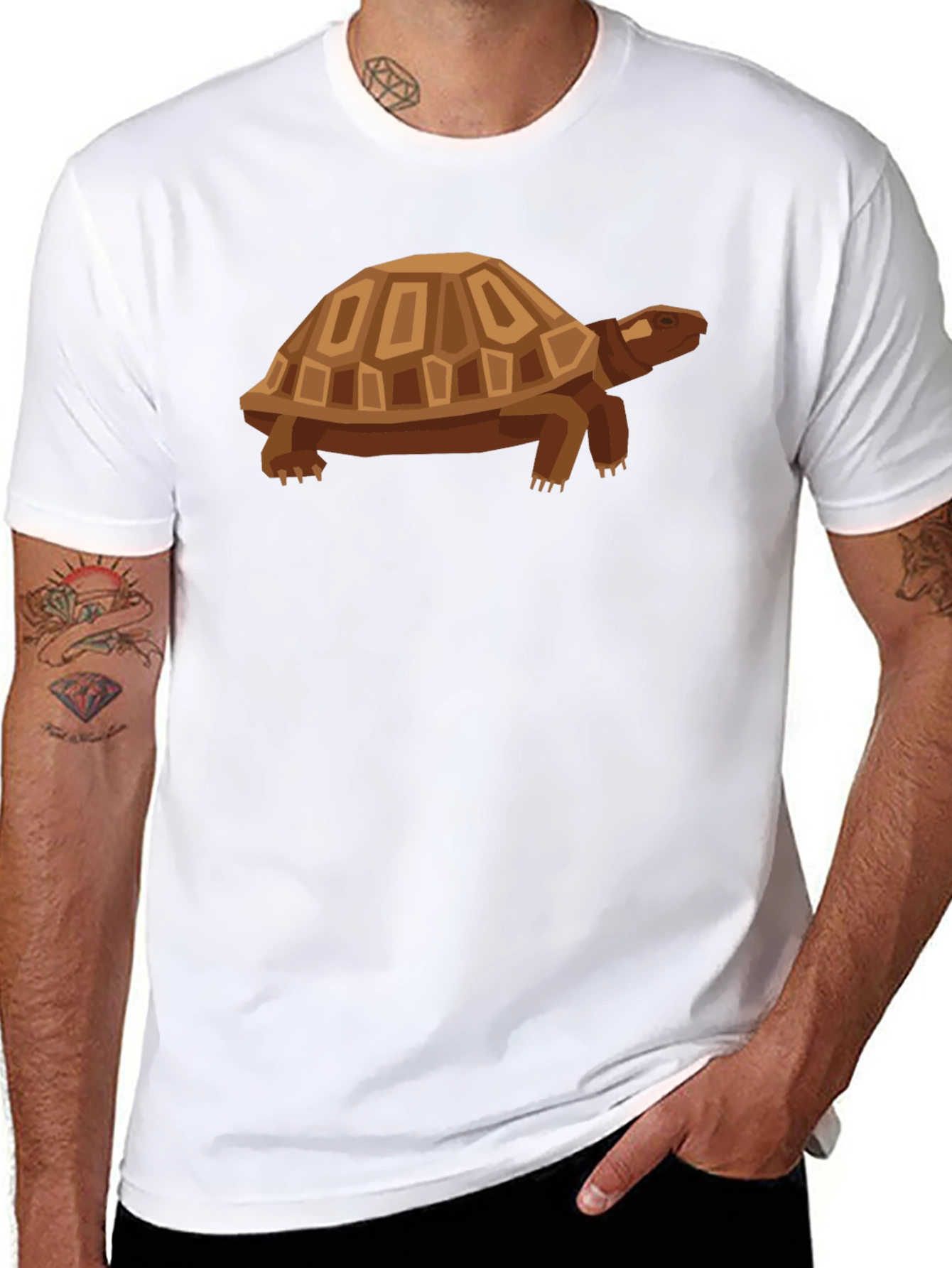 Geometric Turtle Graphic Tee - Casual Black Shirt