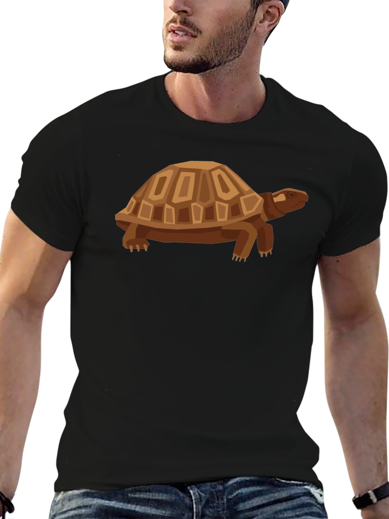 Geometric Turtle Graphic Tee - Casual Black Shirt