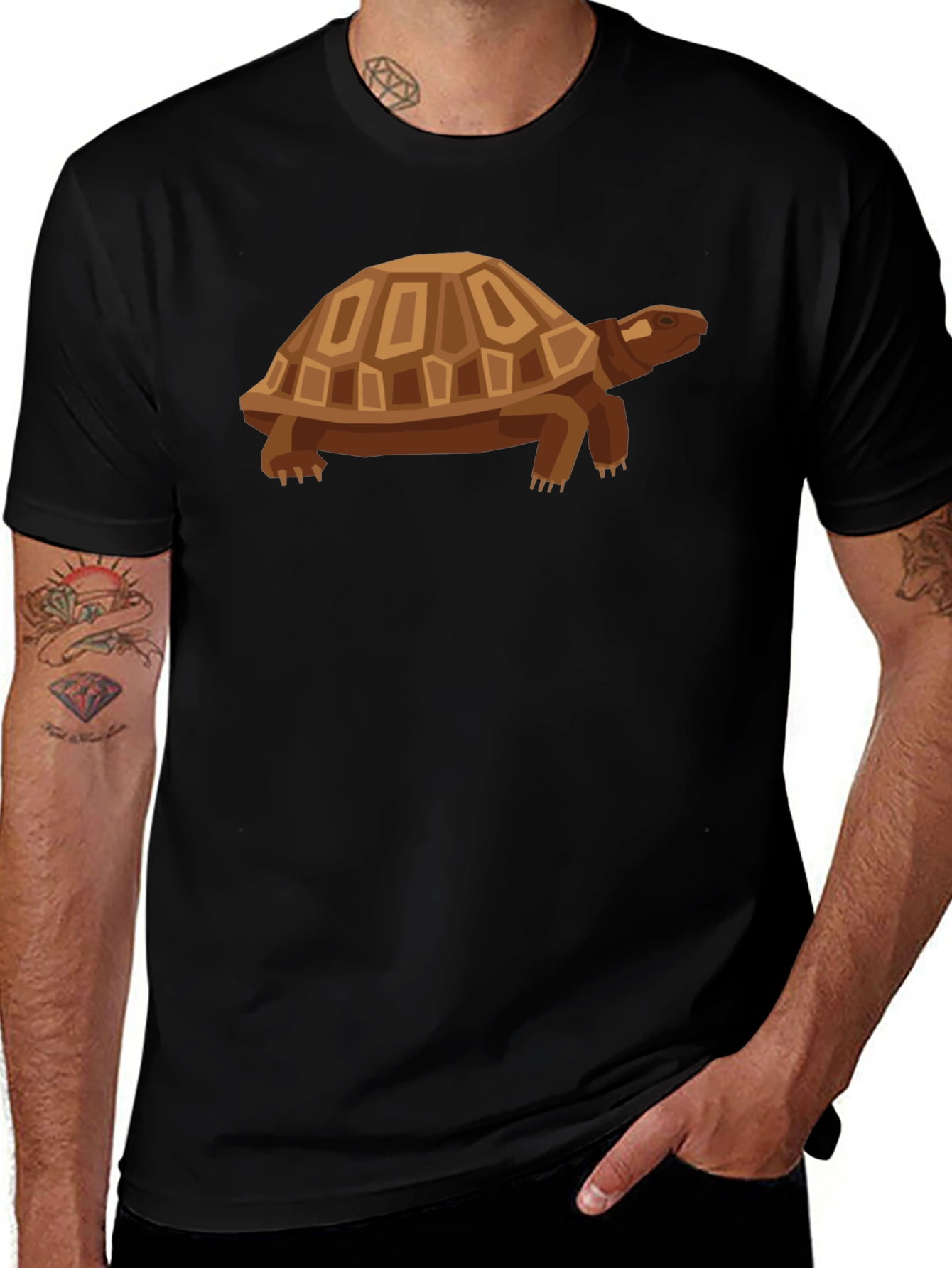 Geometric Turtle Graphic Tee - Casual Black Shirt