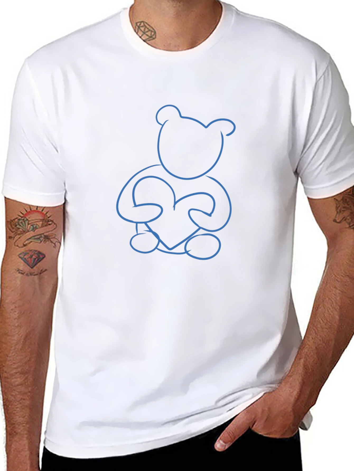 Blue Teddy Bear Heart Graphic Tee - Unisex