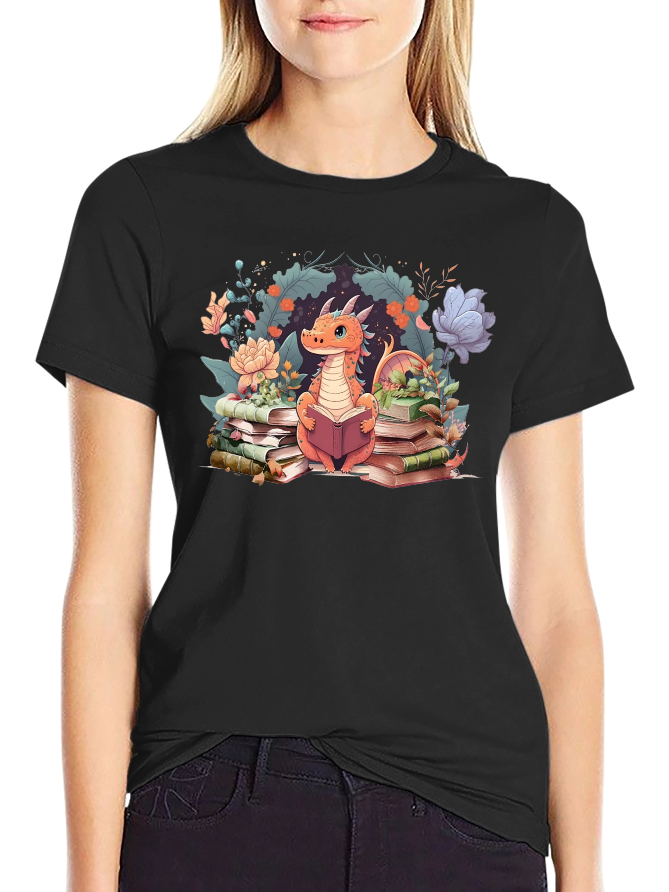 Dragon Reading Black T-Shirt