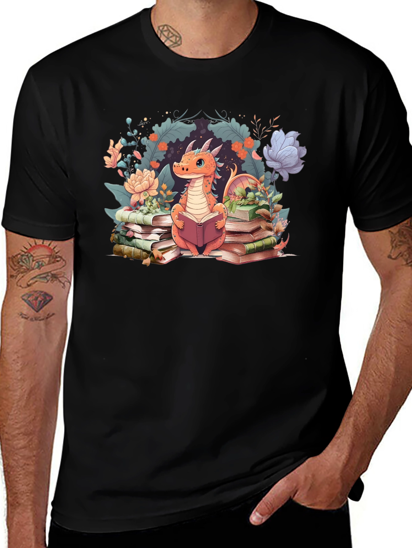 Dragon Reading Black T-Shirt