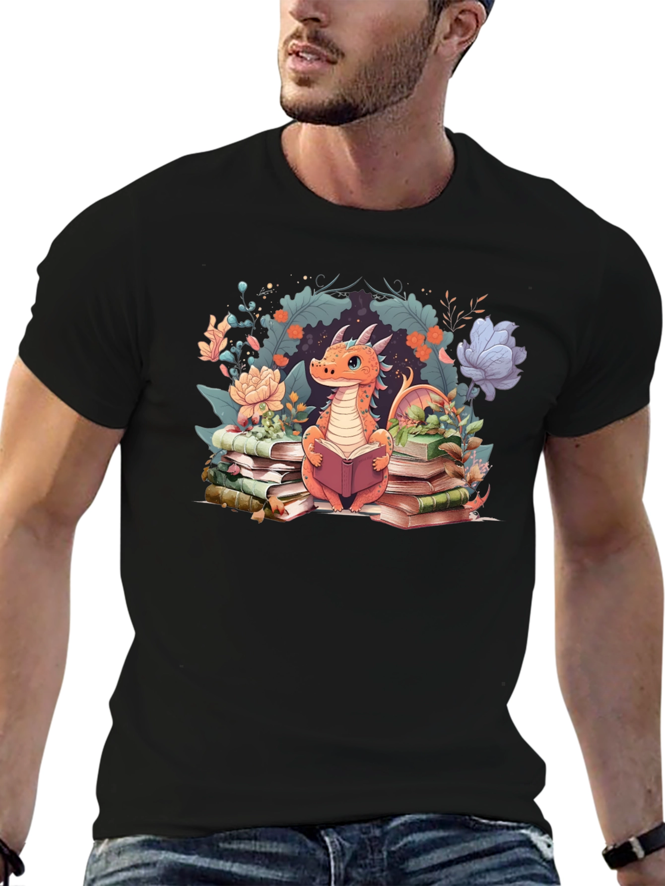 Dragon Reading Black T-Shirt