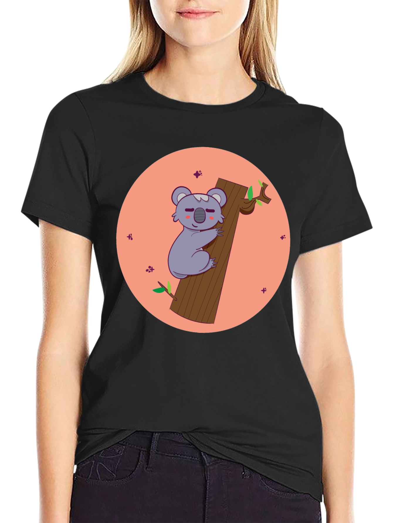 Koala Hugging Tree T-Shirt - Cute Cartoon Design