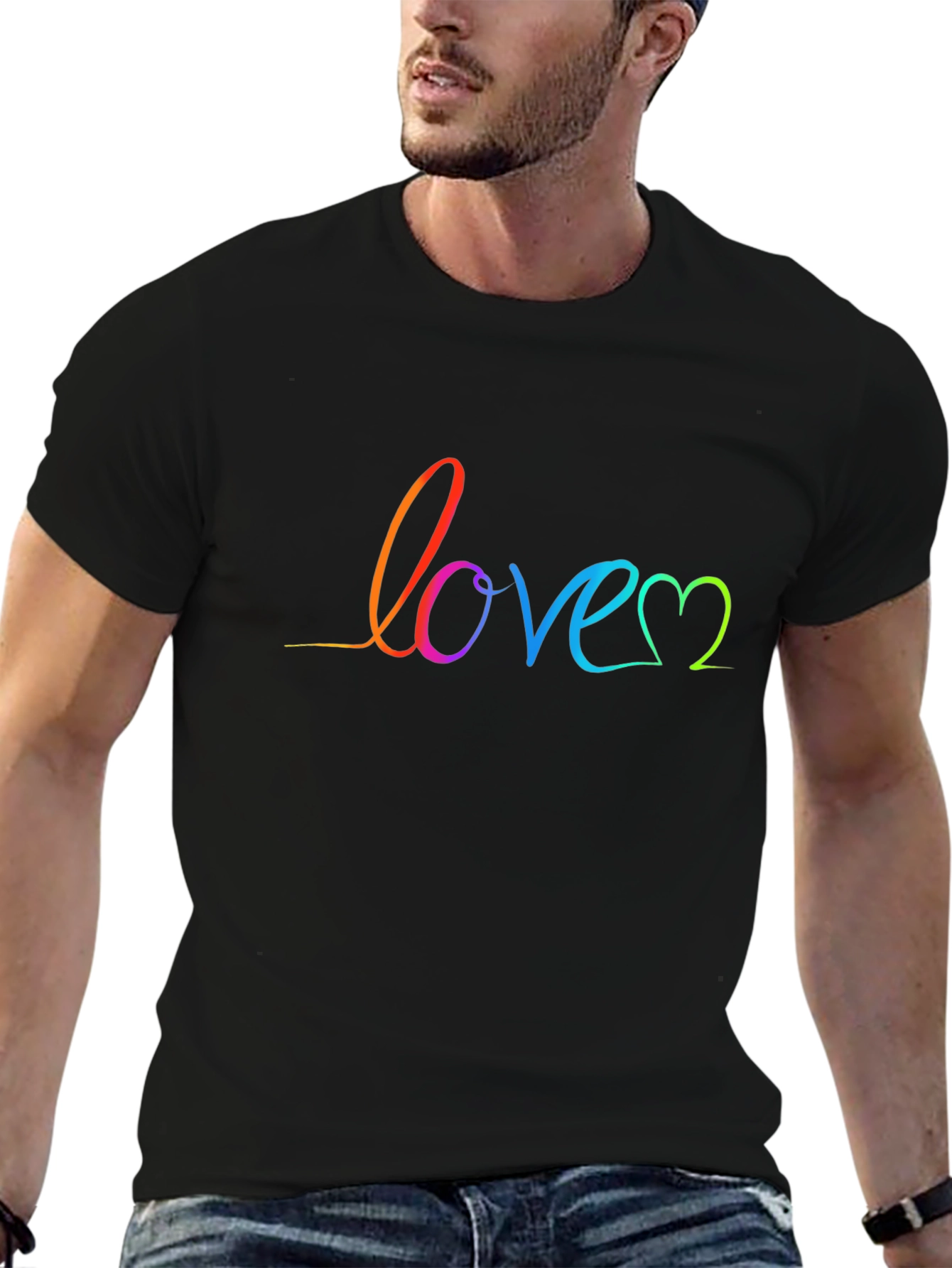 Rainbow Love Script Black T-Shirt