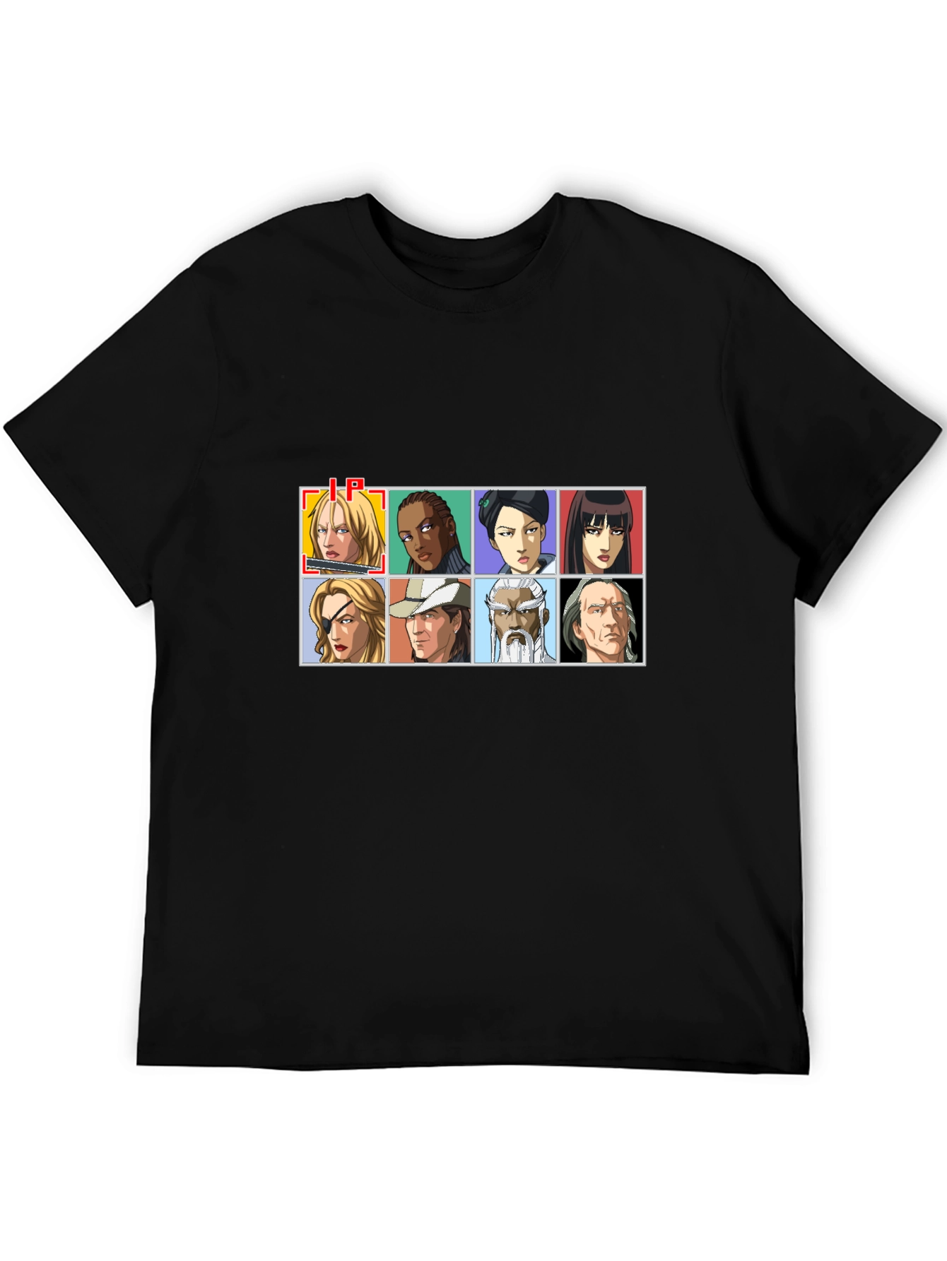 Anime Character Grid Black T-Shirt