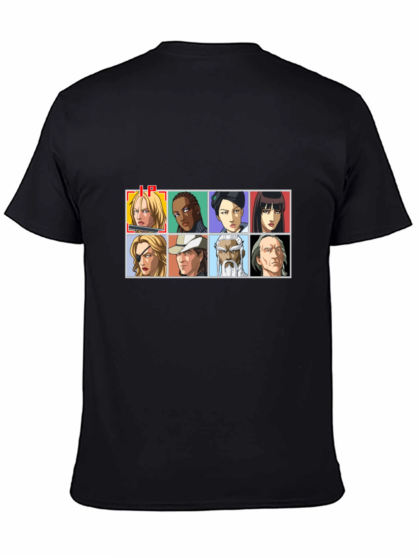 Anime Character Grid Black T-Shirt