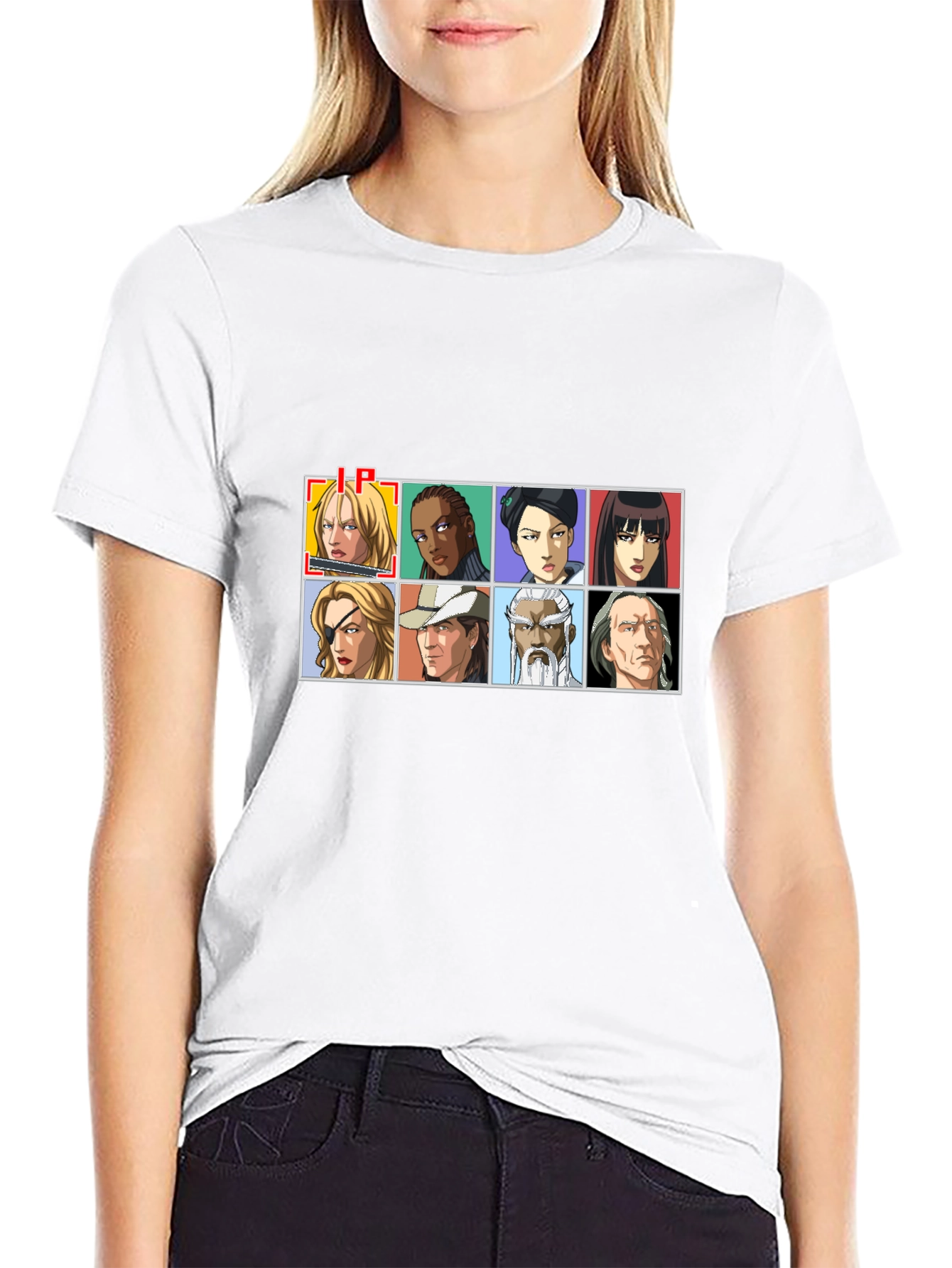 Anime Character Grid Black T-Shirt