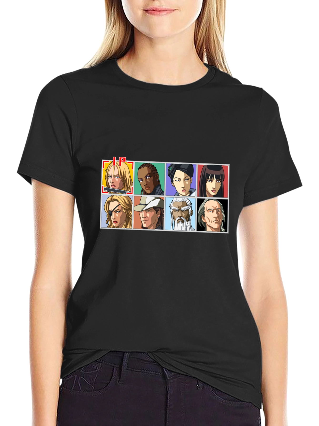 Anime Character Grid Black T-Shirt