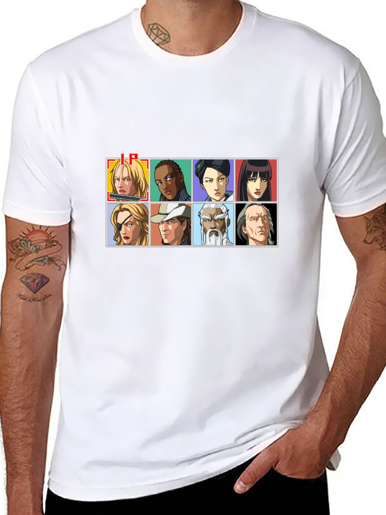Anime Character Grid Black T-Shirt