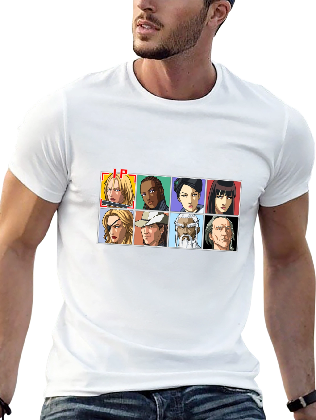 Anime Character Grid Black T-Shirt