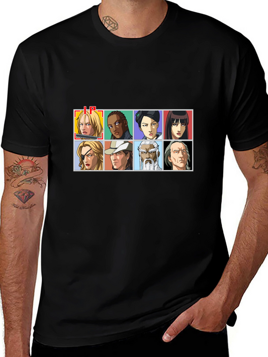 Anime Character Grid Black T-Shirt