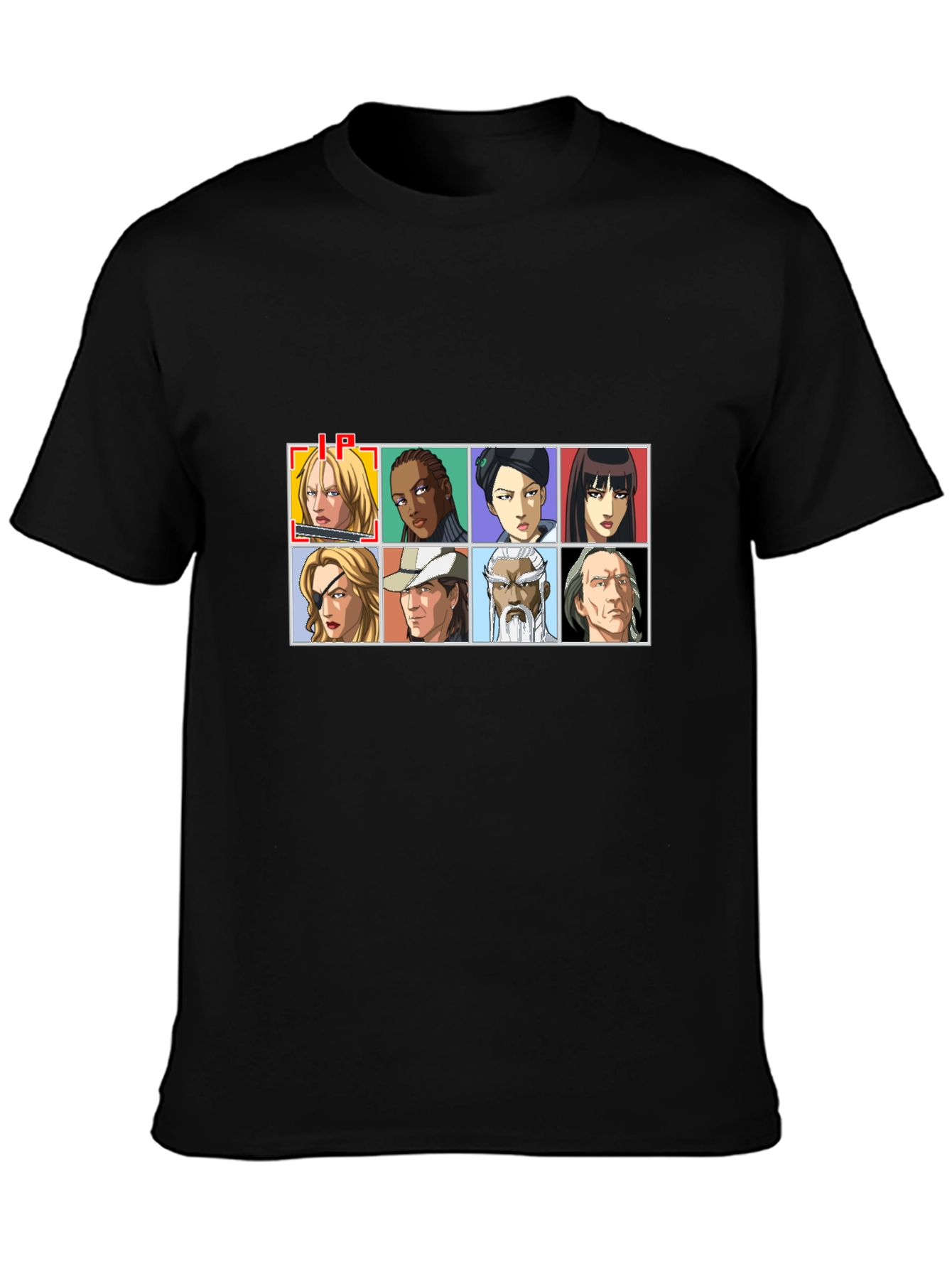 Anime Character Grid Black T-Shirt