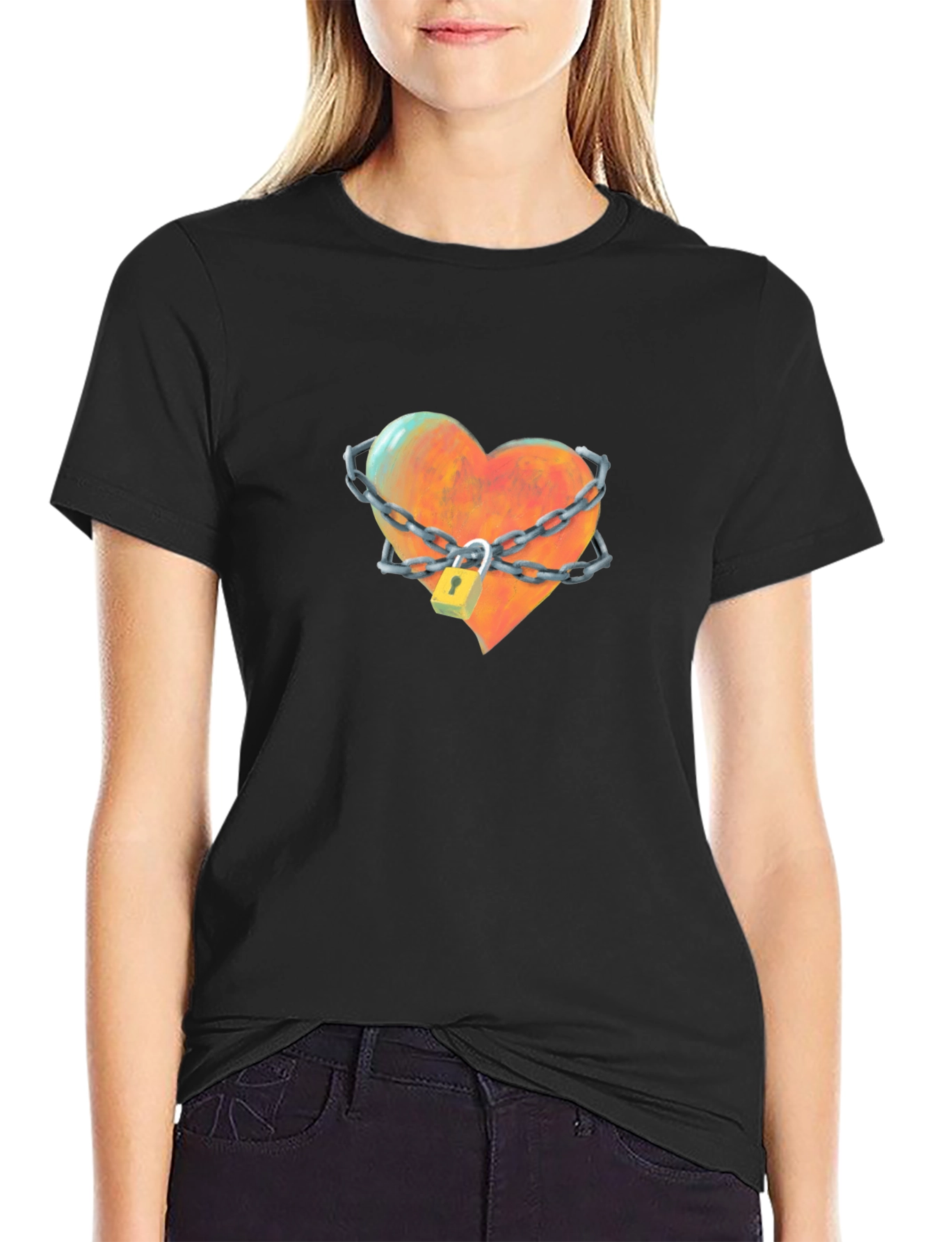 Locked Heart Graphic Tee - Stylish Cotton T-Shirt