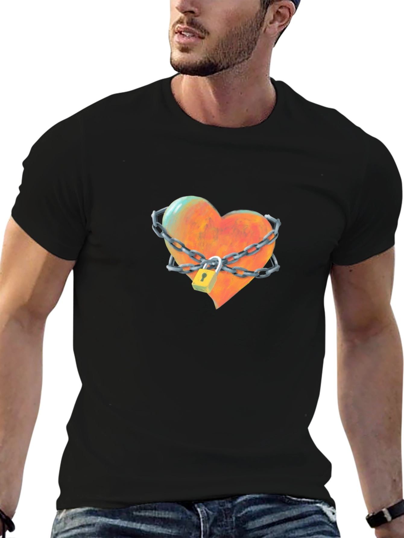 Locked Heart Graphic Tee - Stylish Cotton T-Shirt
