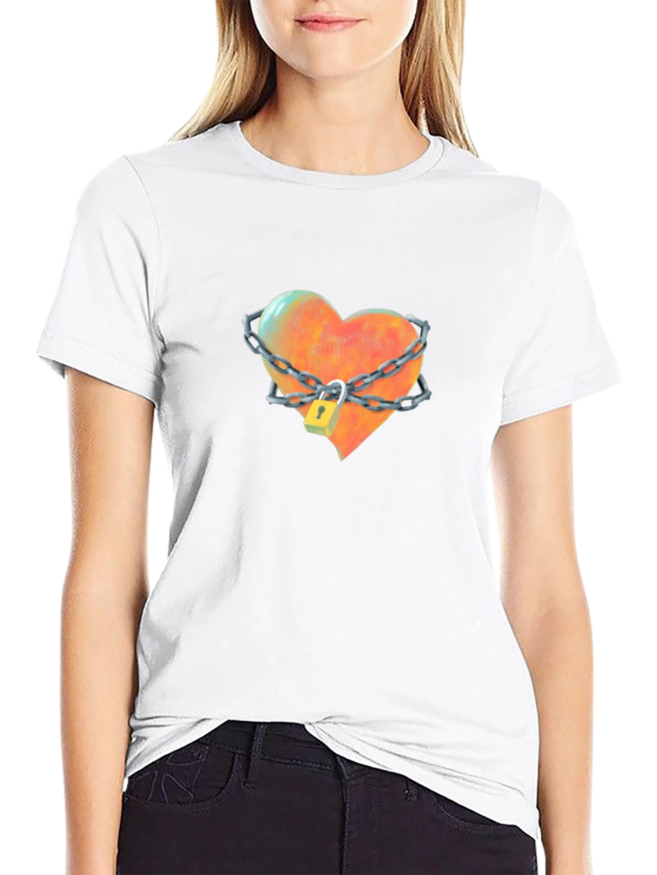 Locked Heart Graphic Tee - Stylish Cotton T-Shirt