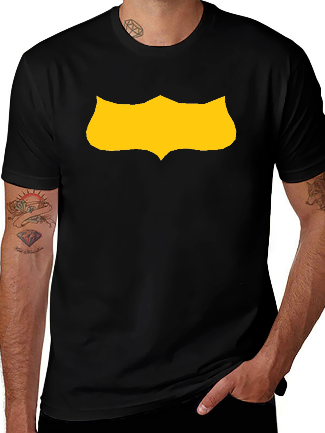 Black T-Shirt with Gold Shield Graphic
