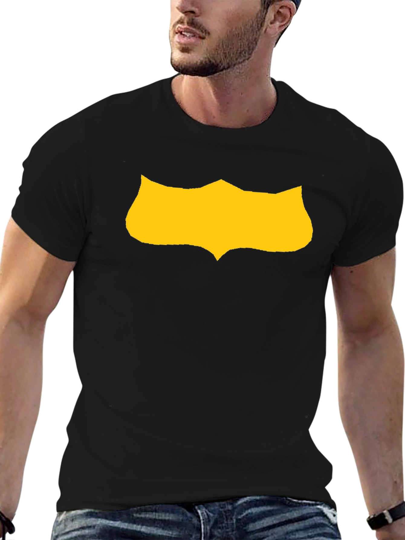 Black T-Shirt with Gold Shield Graphic