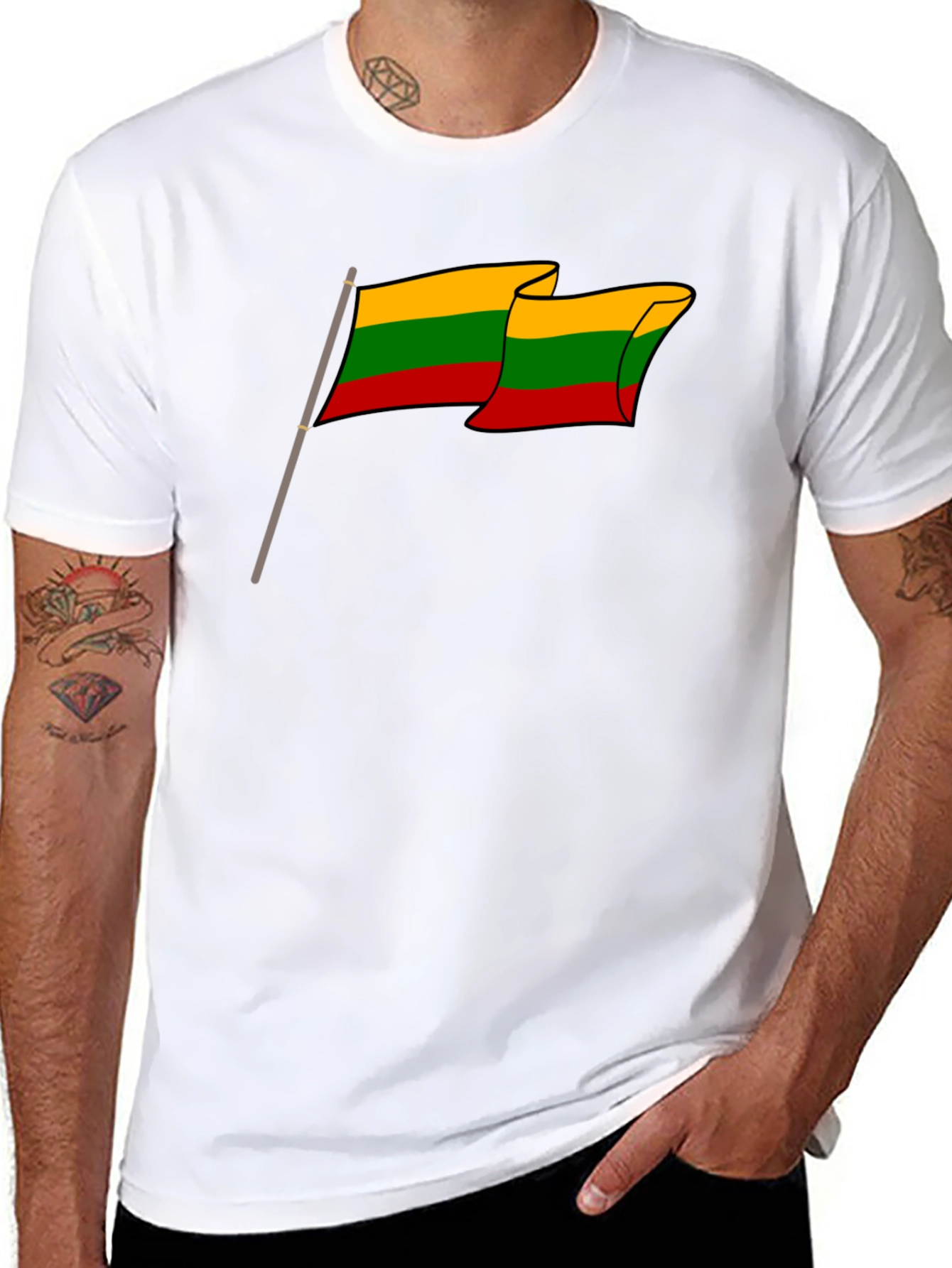 Lithuania Flag T-Shirt - Black Crew Neck Tee