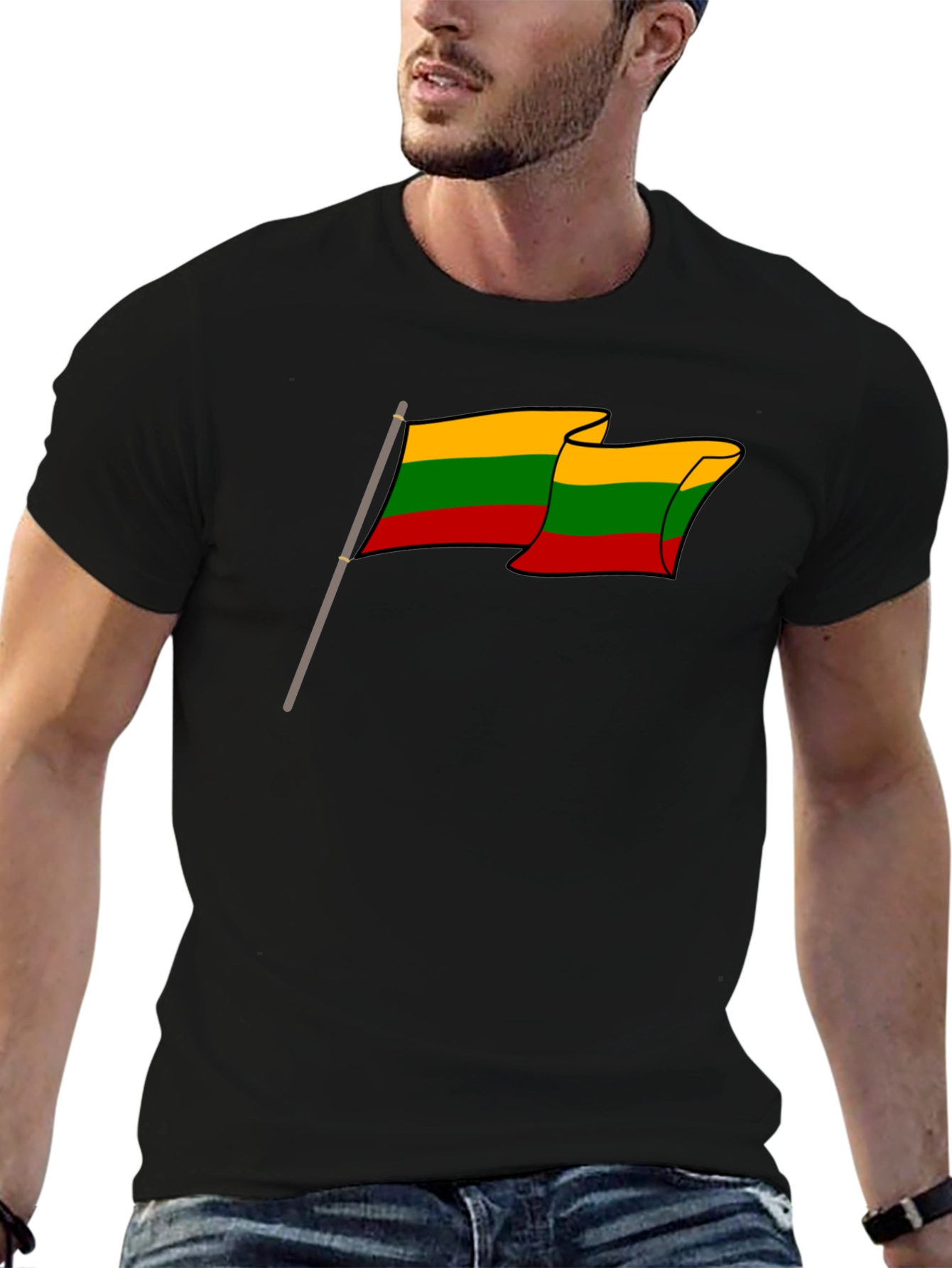Lithuania Flag T-Shirt - Black Crew Neck Tee