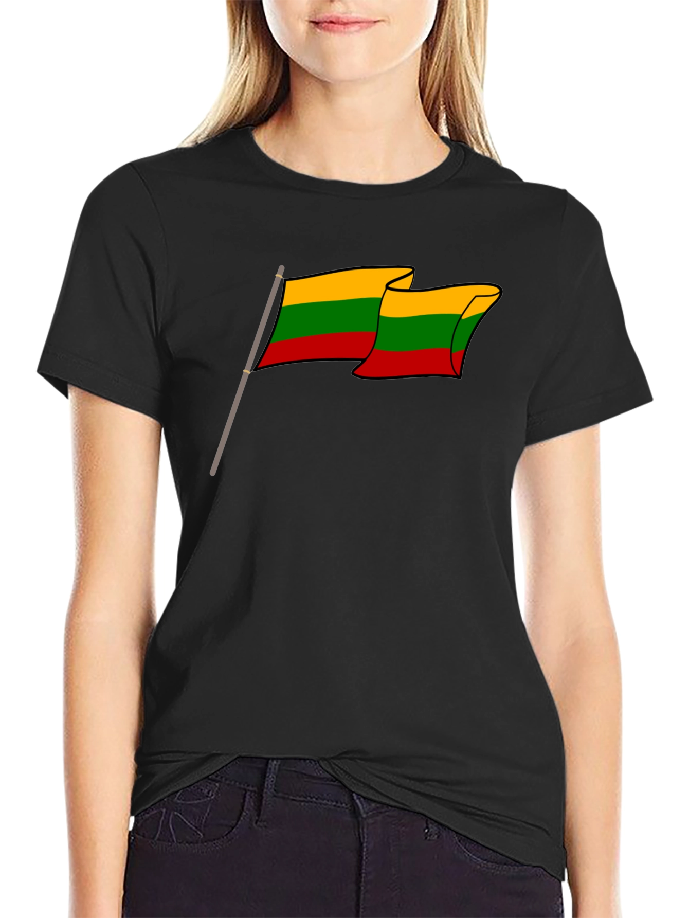 Lithuania Flag T-Shirt - Black Crew Neck Tee