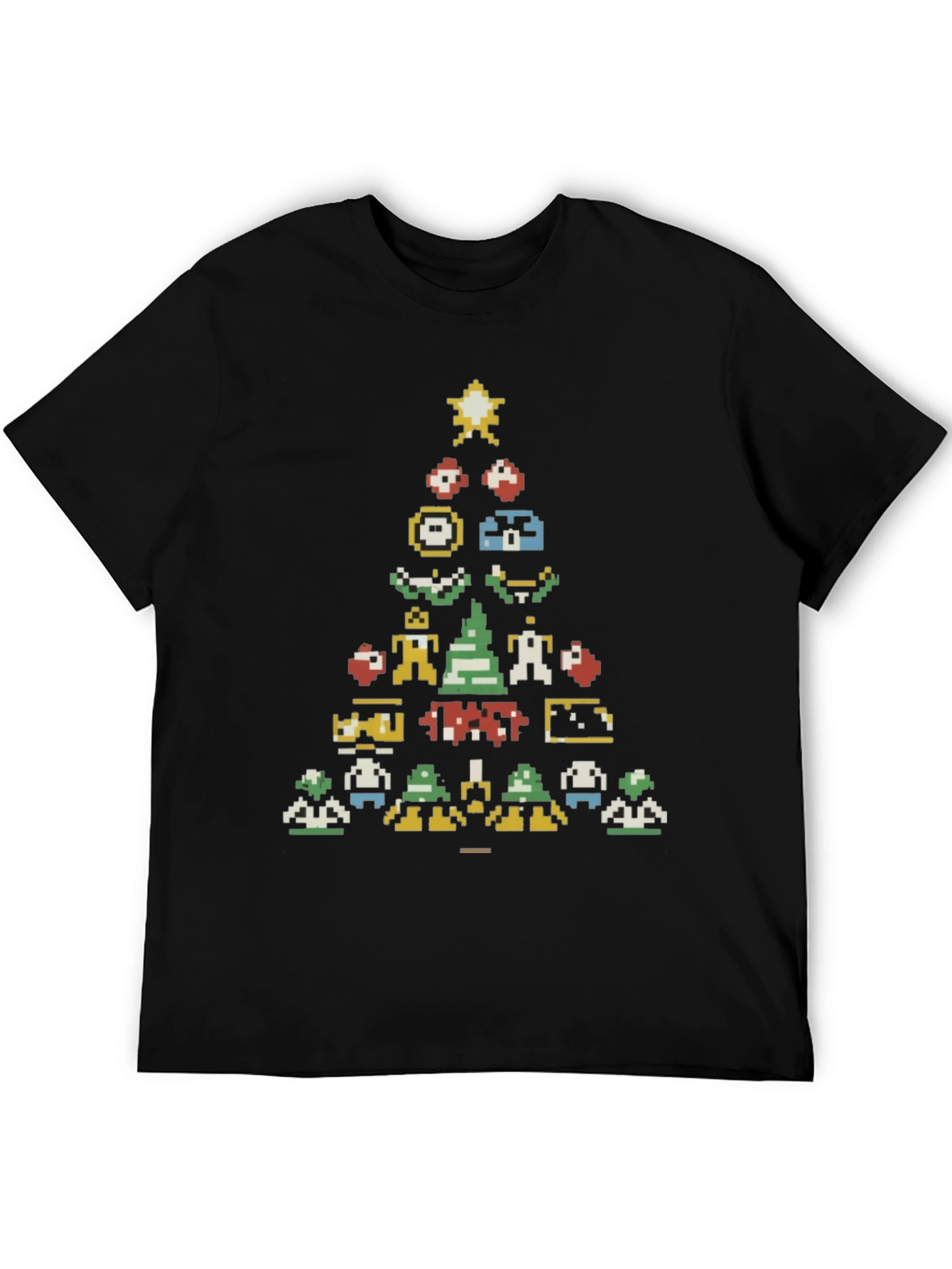 Retro Gaming Christmas Tree Black T-Shirt