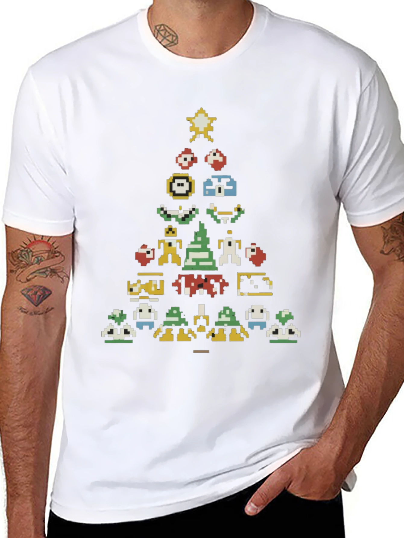 Retro Gaming Christmas Tree Black T-Shirt