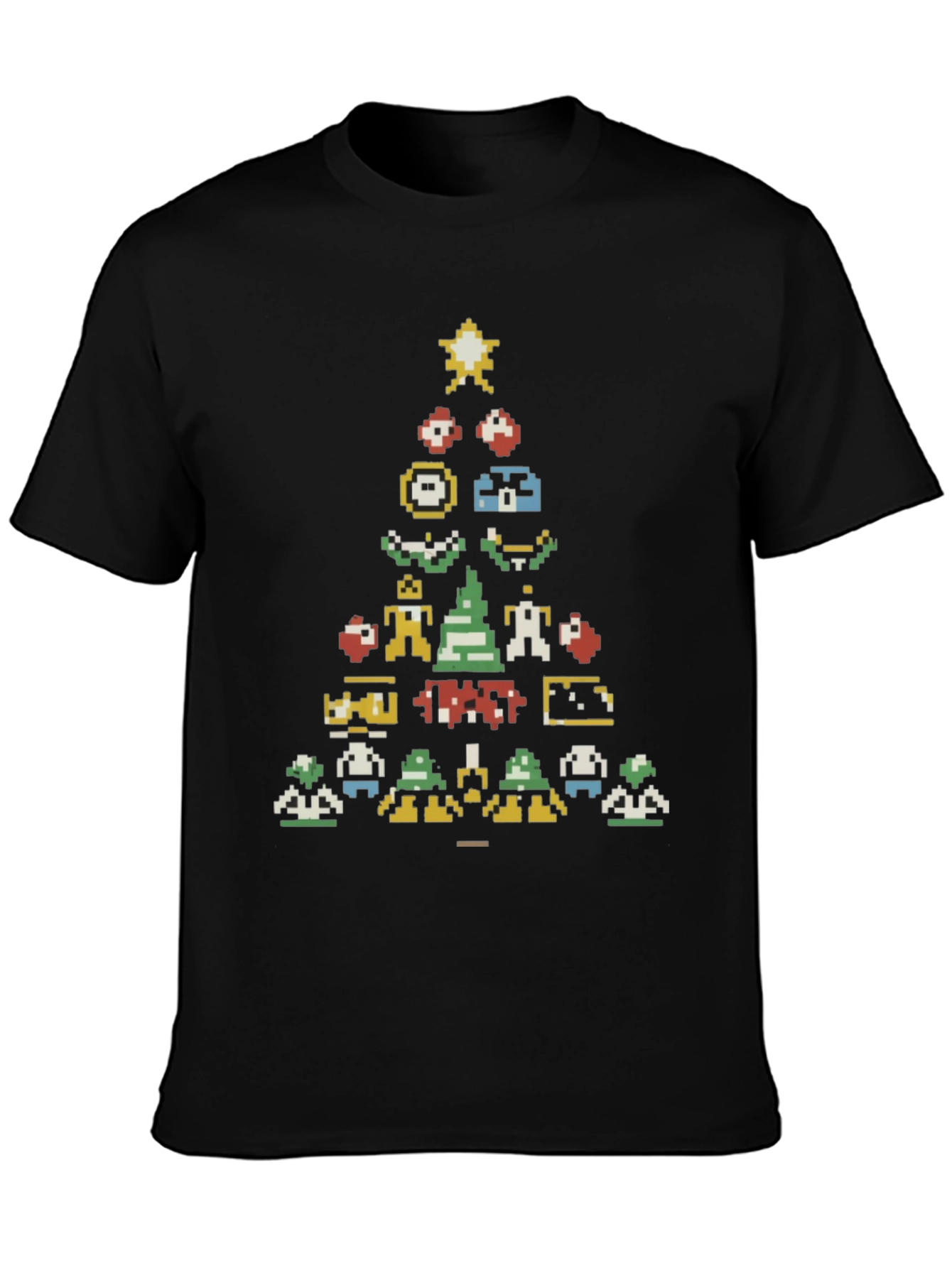 Retro Gaming Christmas Tree Black T-Shirt