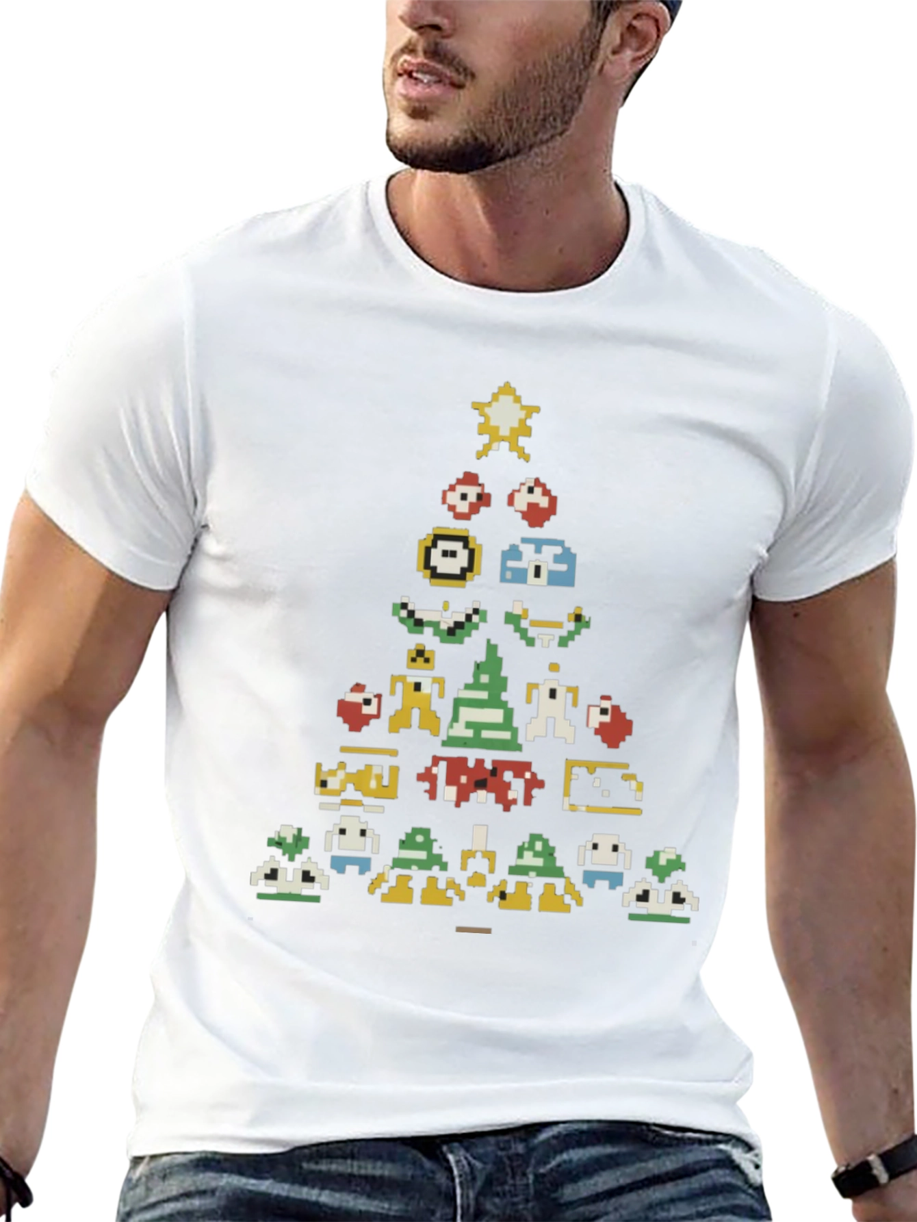 Retro Gaming Christmas Tree Black T-Shirt