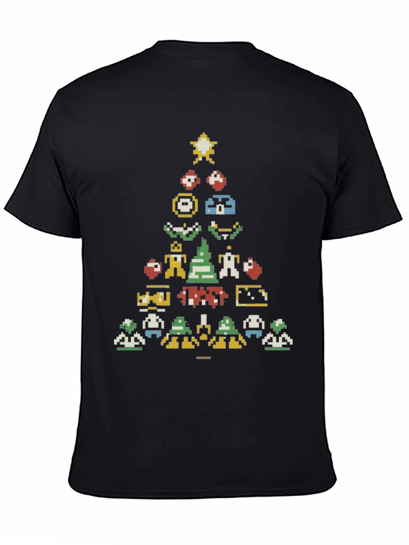 Retro Gaming Christmas Tree Black T-Shirt