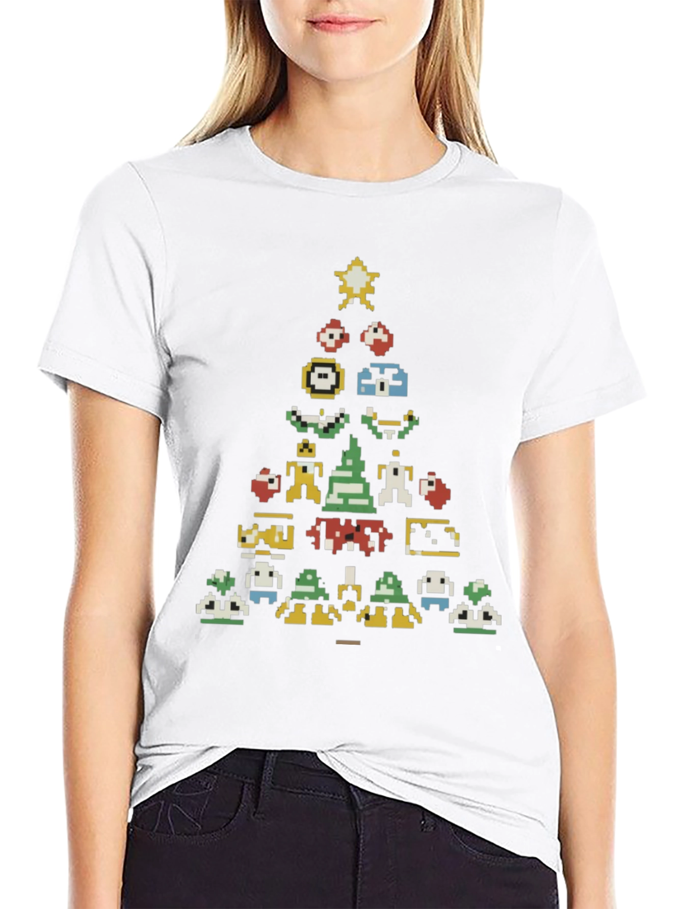 Retro Gaming Christmas Tree Black T-Shirt