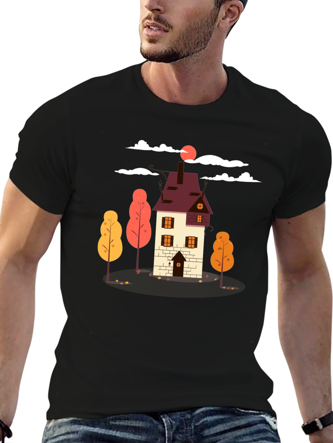 Autumn House Graphic Tee - Stylish Fall Design