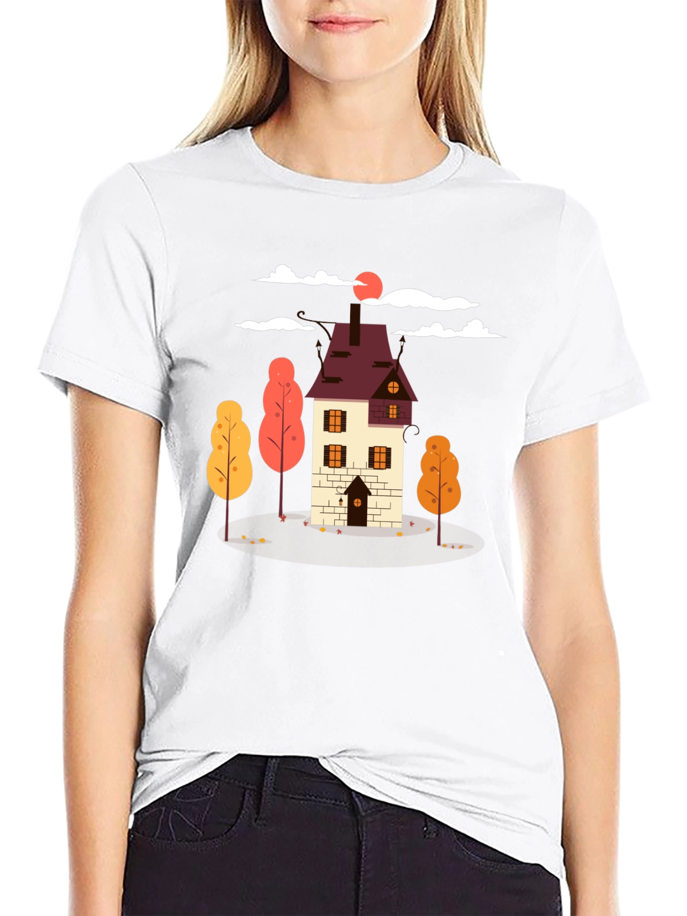 Autumn House Graphic Tee - Stylish Fall Design
