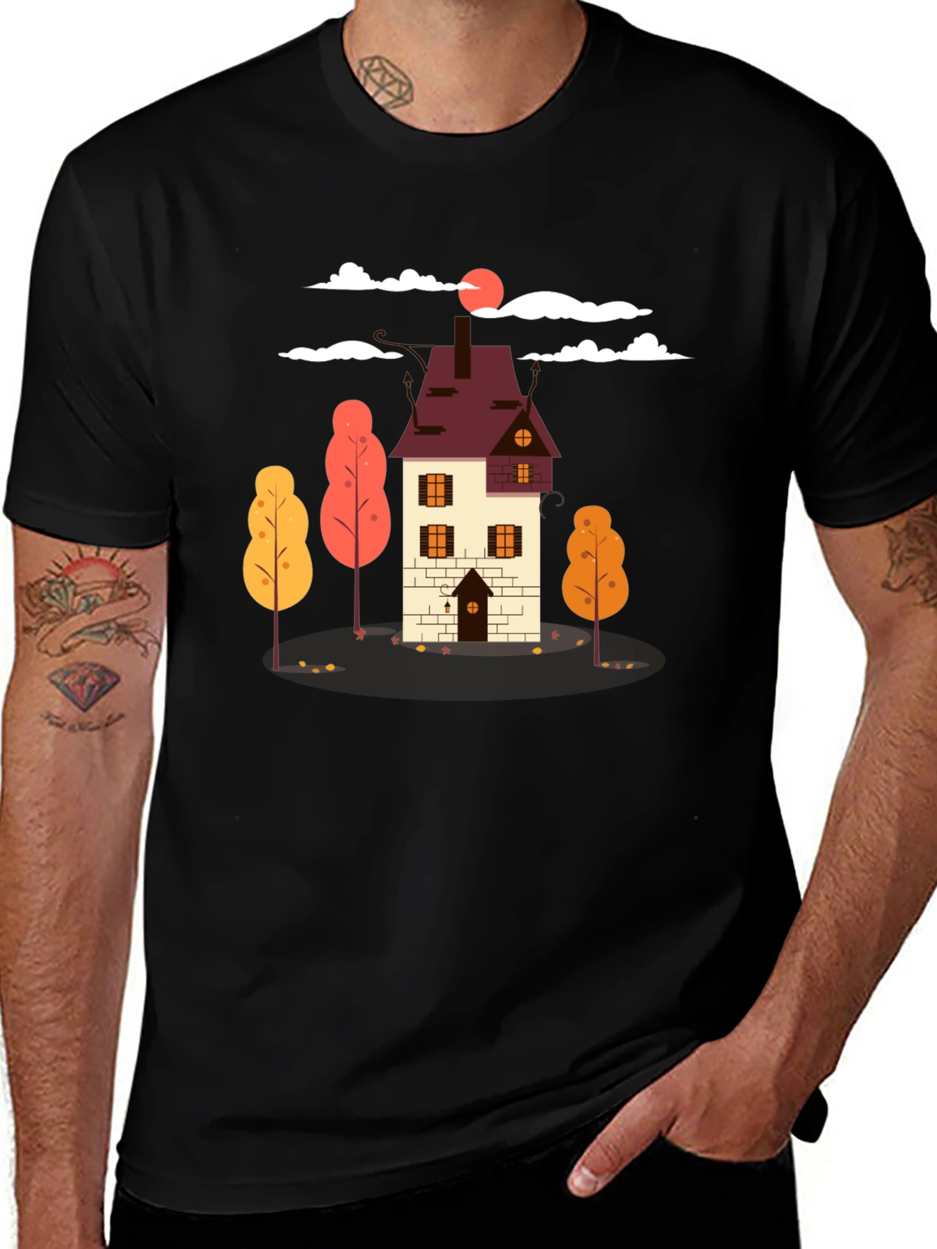 Autumn House Graphic Tee - Stylish Fall Design