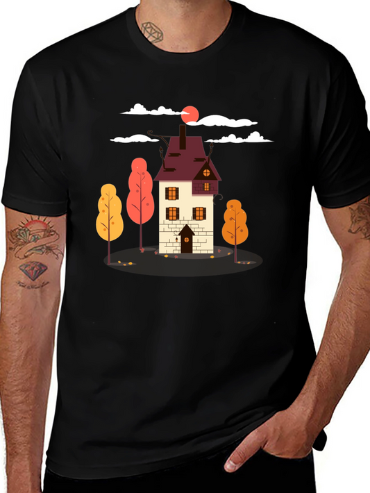 Autumn House Graphic Tee - Stylish Fall Design