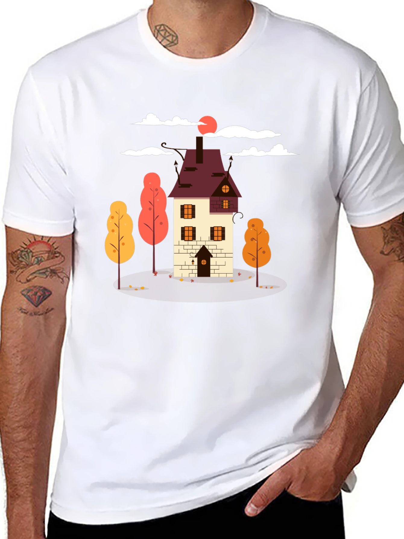 Autumn House Graphic Tee - Stylish Fall Design